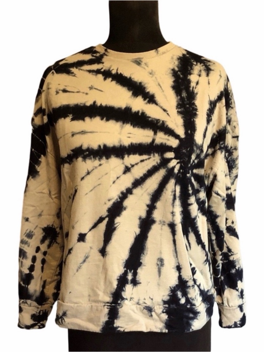 ONLY Black and Cream Spiral Tie-Dye Crewneck Sweater